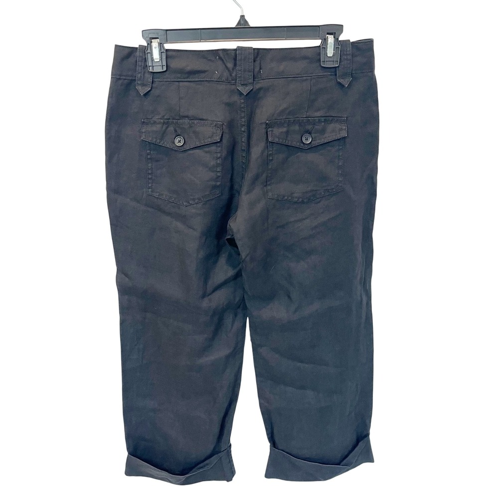 George & Martha Black Linen Easy‎ Capri Pants Womens Size 8 Cuffed Crop Trousers - Picture 2 of 8